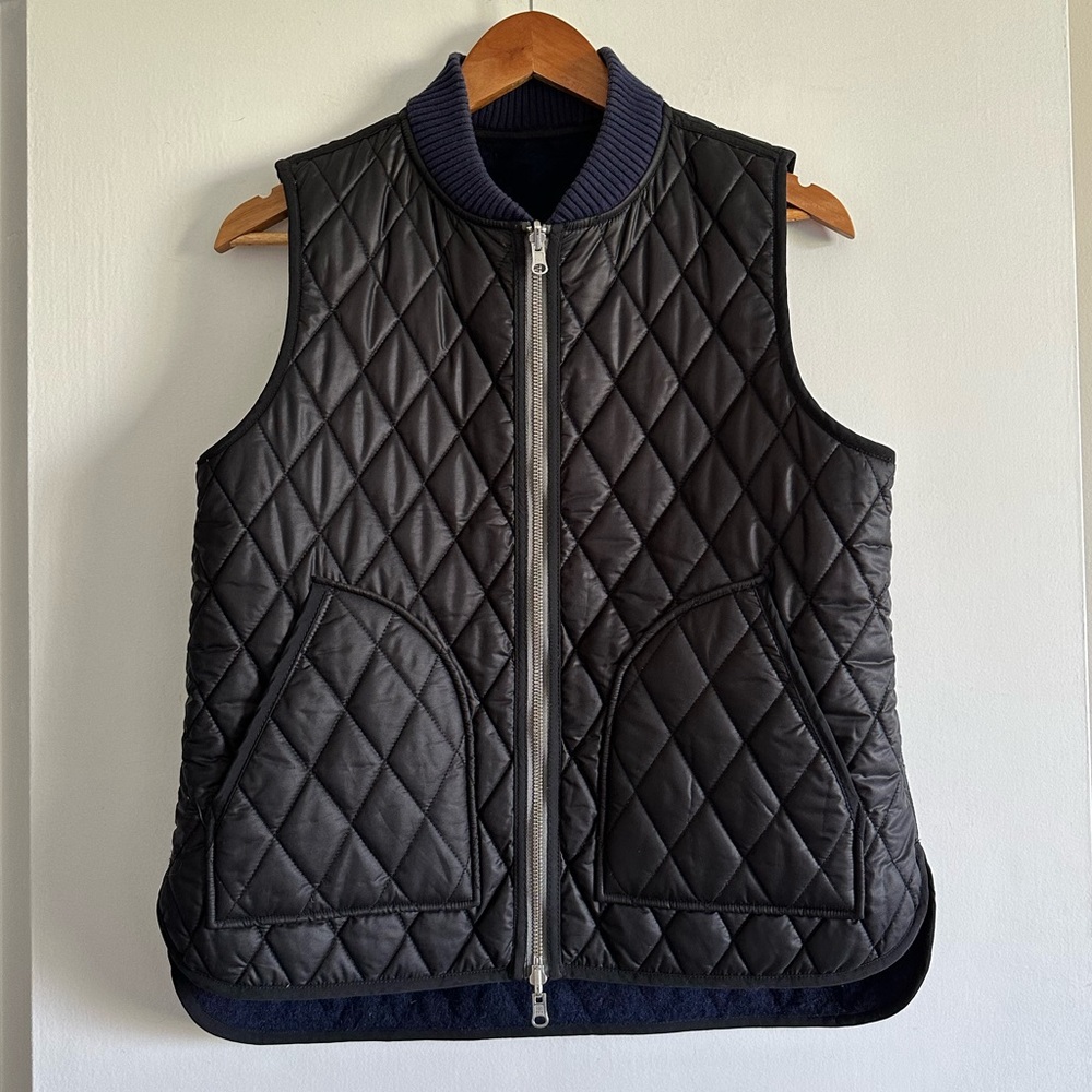 Madewell Blue/White Reversible Vest in Stripe Wool/Quilted Size Small EUC - Picture 10 of 15